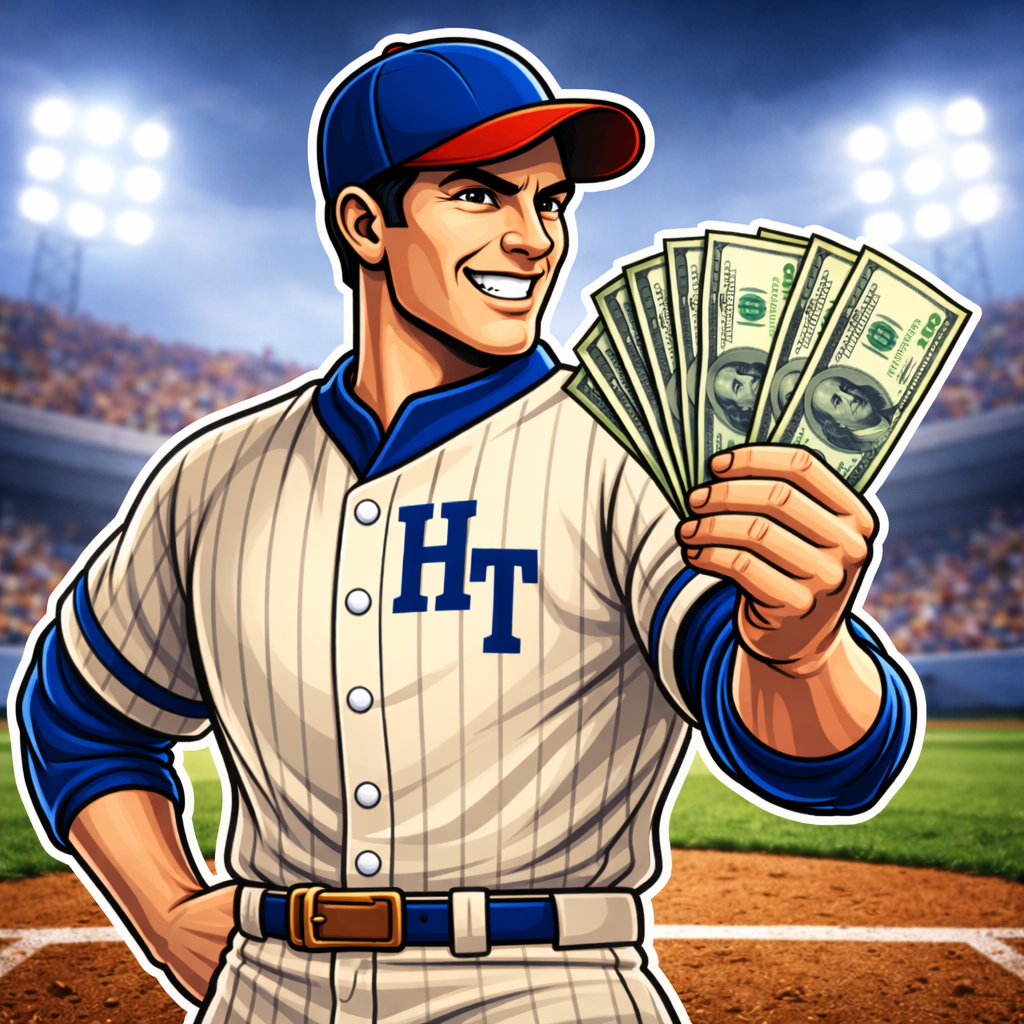 Vintage Baseball Player with Cash